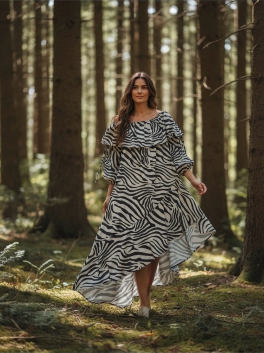 High-Low Zebra Print Dress - Black & White